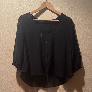 Papermoon Black Sheer open back fringed Blouse